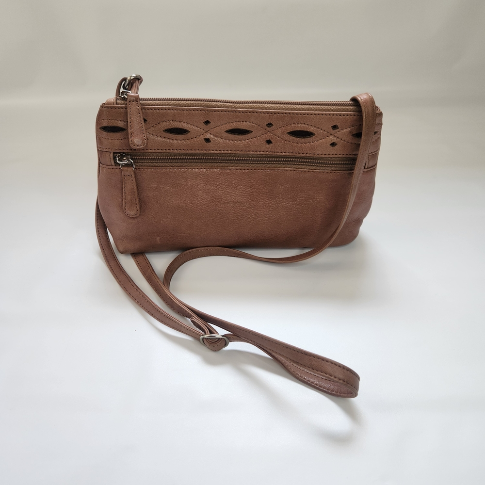 Magellan's Small Light Brown Crossbody Purse Decorative Cutouts
